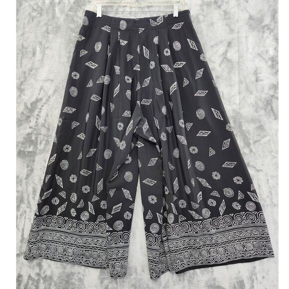 Vintage Leslie Fay Pants Womens 14 Black White Geometric Crop Wide Leg Culottes - Picture 4 of 12